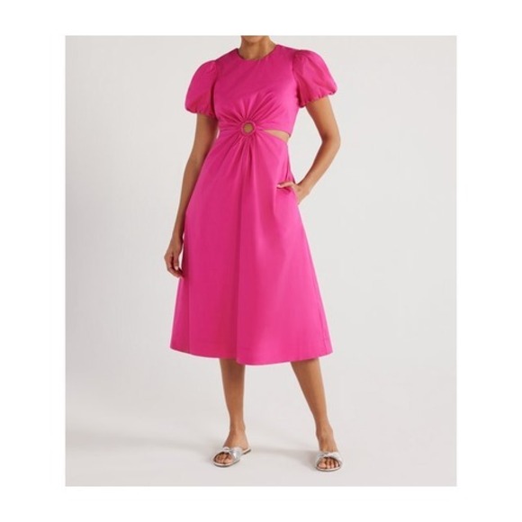 Scoop Dresses & Skirts - Scoop Womens Cut Out Midi Dress w Puff Sleeve Beetroot Purple Pink Size XS (0-2)
